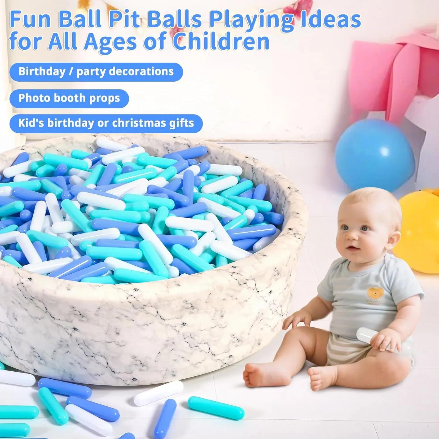 STARBOLO Ball Pit Balls for Toddlers - Pack of 50 100 250 500 1000 Ball Pit Balls 5.12inches Long Shapes Crush Proof Plastic Balls for Toddlers Ball Pits,Play Tent, Baby Pool Indoor Outdooe
