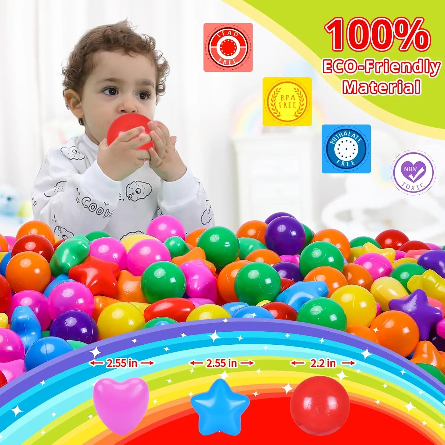 STARBOLO Star Ball Pit Balls for Toddlers -200pcs Phthalate Free BPA Free Crush Proof Play Toy Balls Play Tent Pool Playhouse Playpen Party Decoration.
