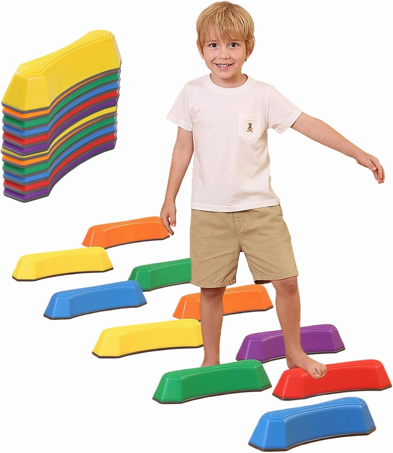 Stepping Stones for Kids Balance Beam Non-Slip Bottom Exercise Coordination and Stability Sensory Toys Toddler Outdoor Toys Kids Outdoor Play Equipment