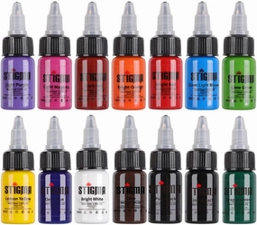 STIGMA Professional Tattoo Ink Color Set 14 Colors with 15 ml 1/2oz per Bottle Tattoo Ink Set for Tattoo Artist and Beginners Tattoo Supplies TI4003-15-14