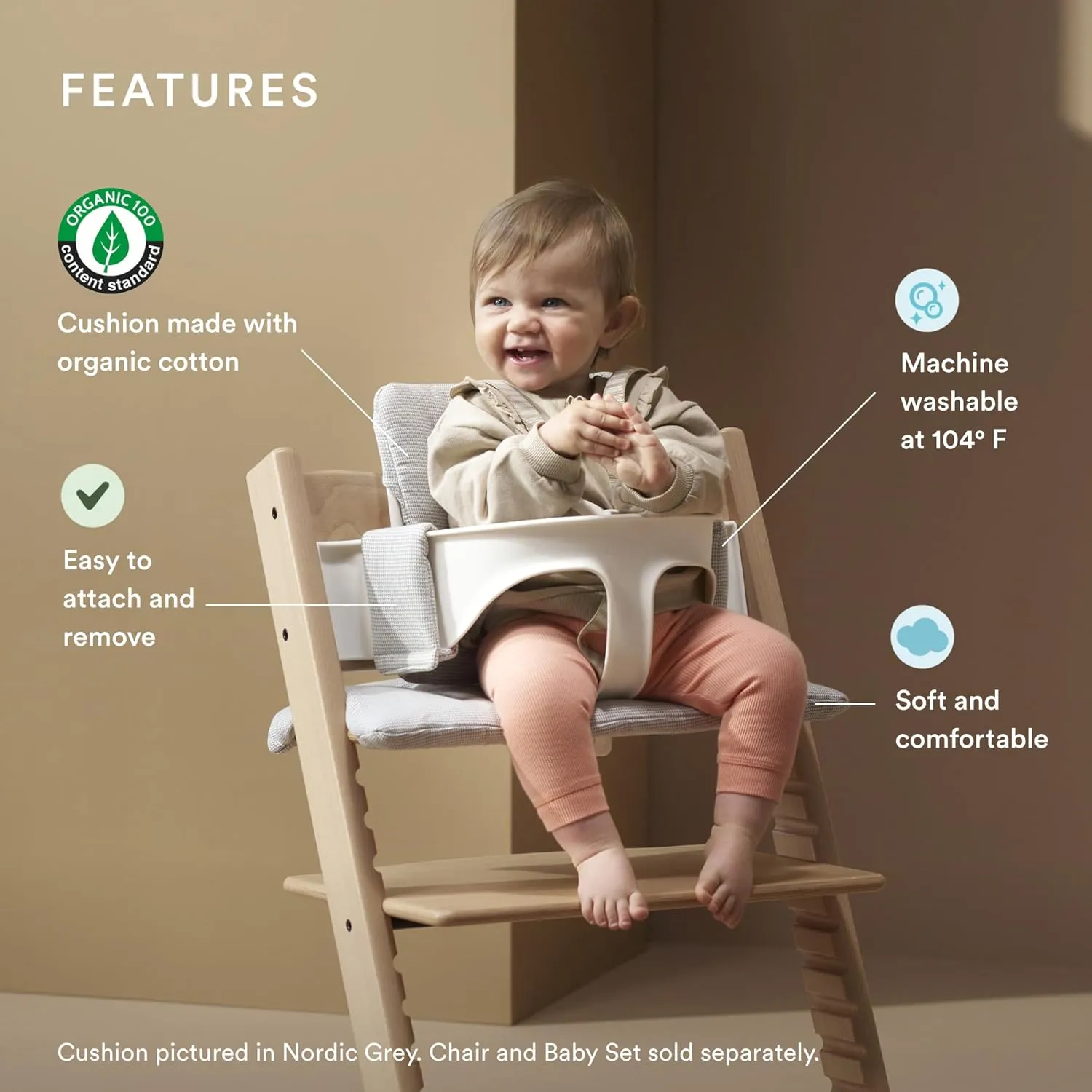 Stokke Tripp Trapp Classic Cushion 2, Wheat Cream - Pair with Tripp Trapp Chair or High Chair for Support & Comfort - Machine Washable