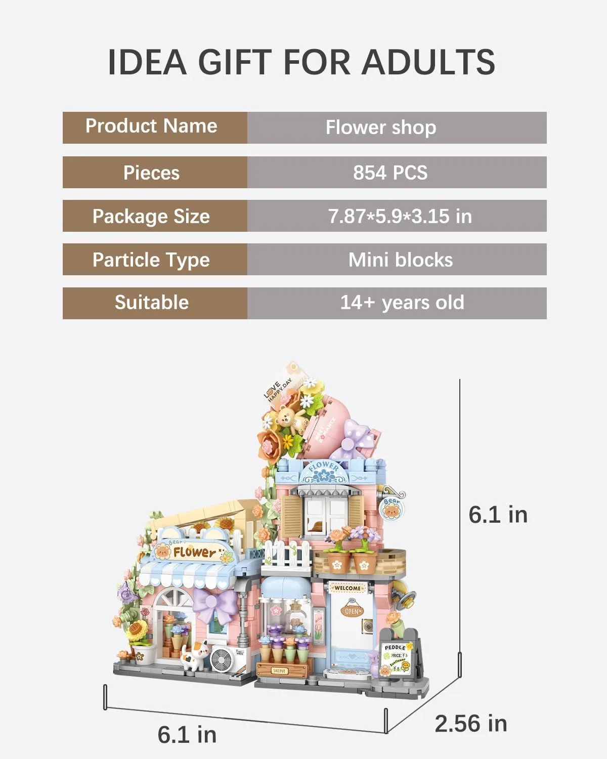 Street View Flower Shop Building Blocks Set, Creative Greenhouse Theme House, Mini Blocks Simulation Architecture Construction Toy, Unique Gift for Adults (4802)