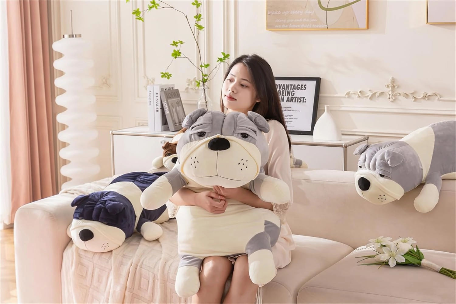 Stuffed Animals Dog,Yellow 17.7in Stuffed Bulldog Stuffed Animal Dogs Cute Plush Toy Pillow Dog Plush Animal Gifts for Adults Kids Boys and Girls