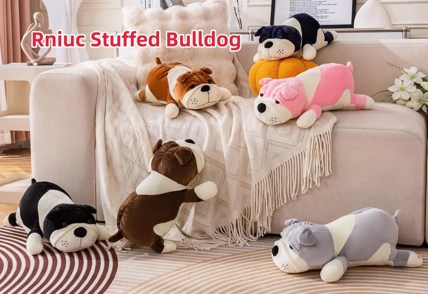 Stuffed Animals Dog,Yellow 17.7in Stuffed Bulldog Stuffed Animal Dogs Cute Plush Toy Pillow Dog Plush Animal Gifts for Adults Kids Boys and Girls