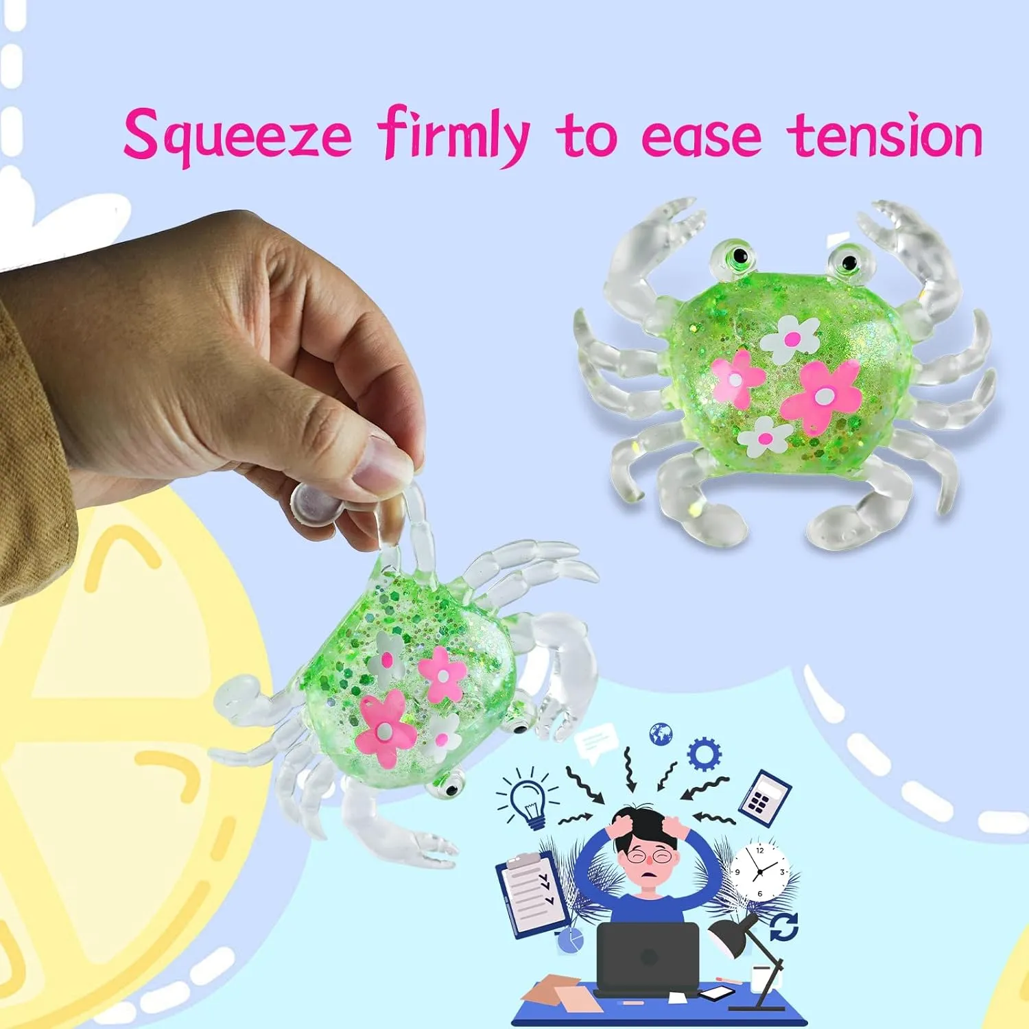 Sugar Ball Stress Relief Squeeze Toys - Fun Sensory Fidget Toys Perfect Party Favors, Gifts, and Relaxation Toys for Kids and Adults (4 Set Crab)