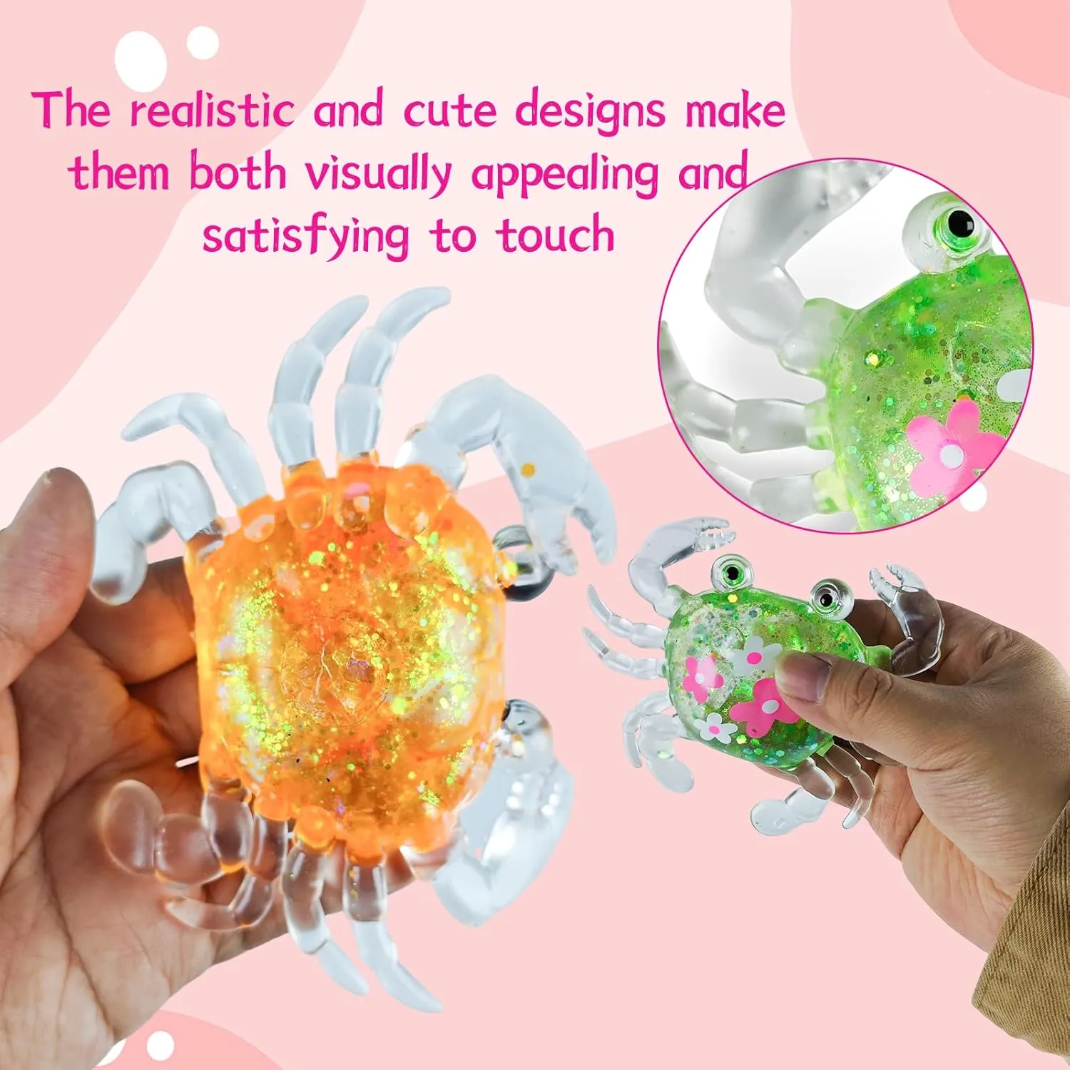 Sugar Ball Stress Relief Squeeze Toys - Fun Sensory Fidget Toys Perfect Party Favors, Gifts, and Relaxation Toys for Kids and Adults (4 Set Crab)