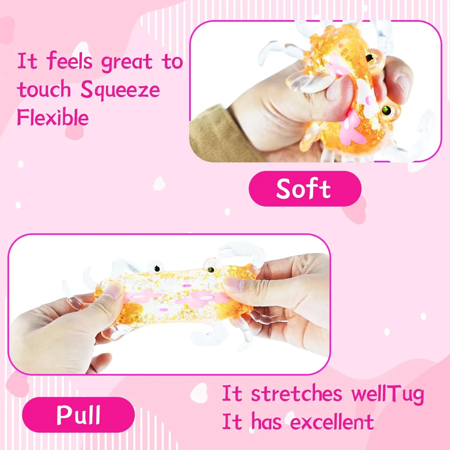 Sugar Ball Stress Relief Squeeze Toys - Fun Sensory Fidget Toys Perfect Party Favors, Gifts, and Relaxation Toys for Kids and Adults (4 Set Crab)