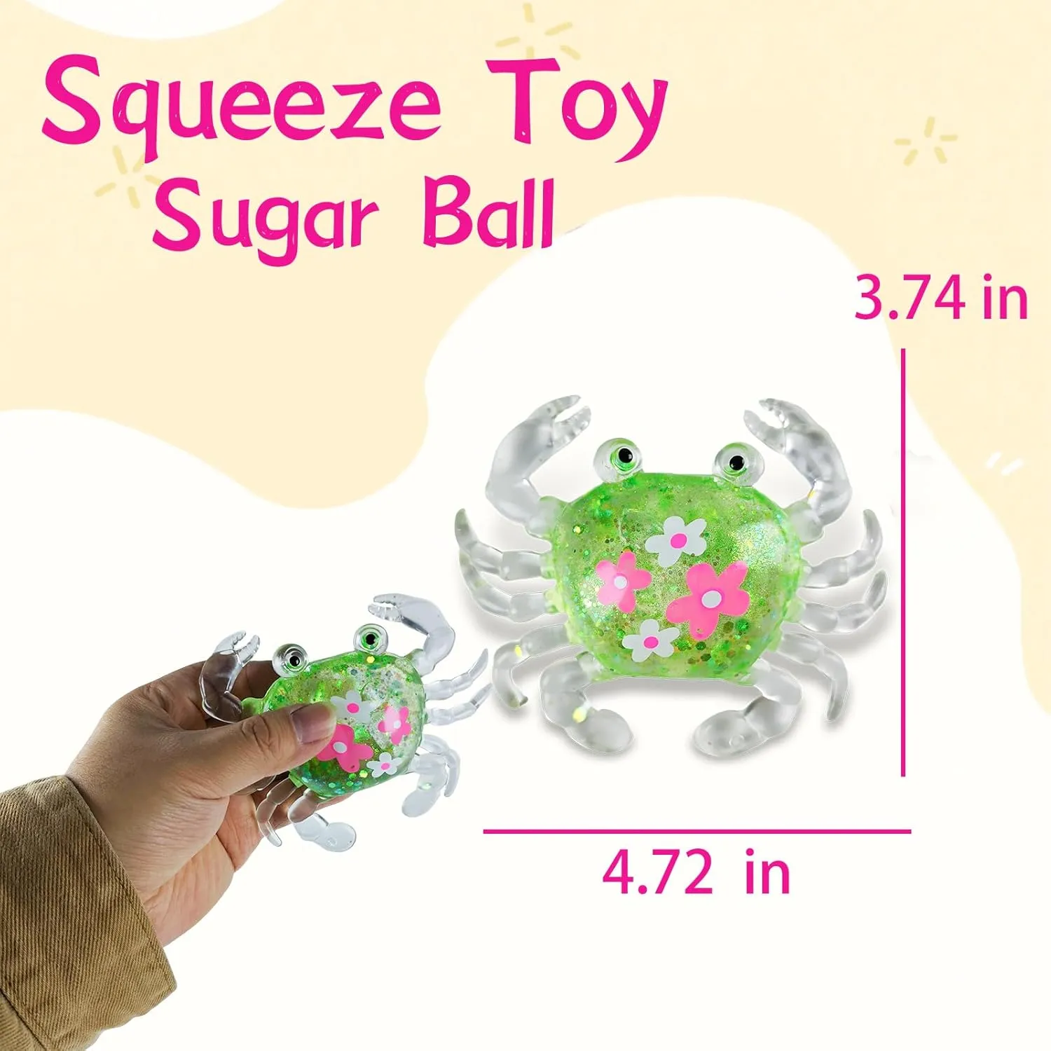 Sugar Ball Stress Relief Squeeze Toys - Fun Sensory Fidget Toys Perfect Party Favors, Gifts, and Relaxation Toys for Kids and Adults (4 Set Crab)