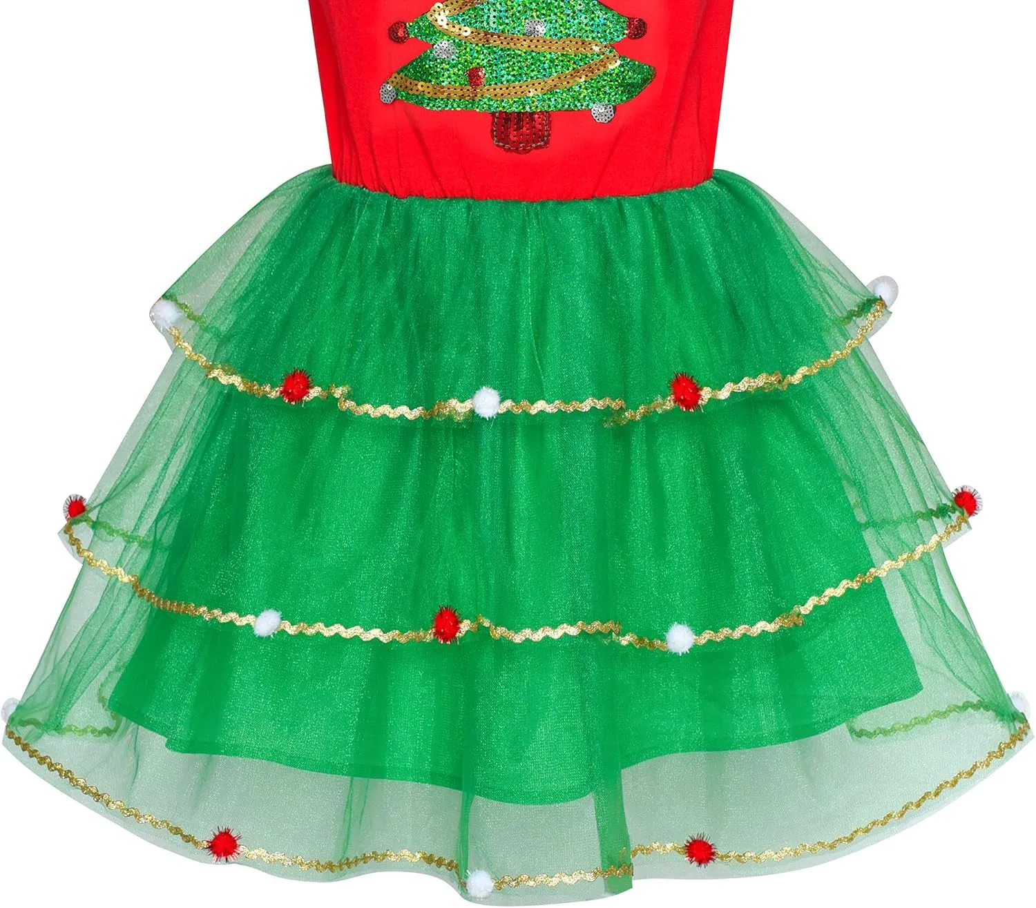 Sunny Fashion Girls Dress Reindeer Headband Santa Christmas Long Sleeve Party Dress