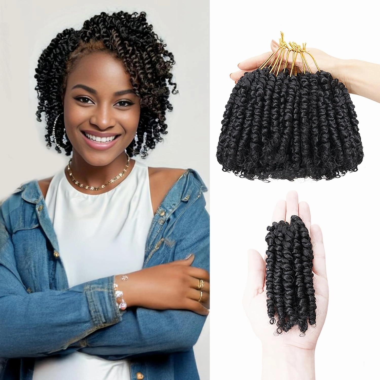Super Short Passion Twist Crochet Hair for Black Women and Kids-4 Inch 7 Packs Natural Black Pre Looped Pretwisted Passion Twist Hair,Bob Spring Kinky Twist Bohemian Curl(4"-7P,1B#)
