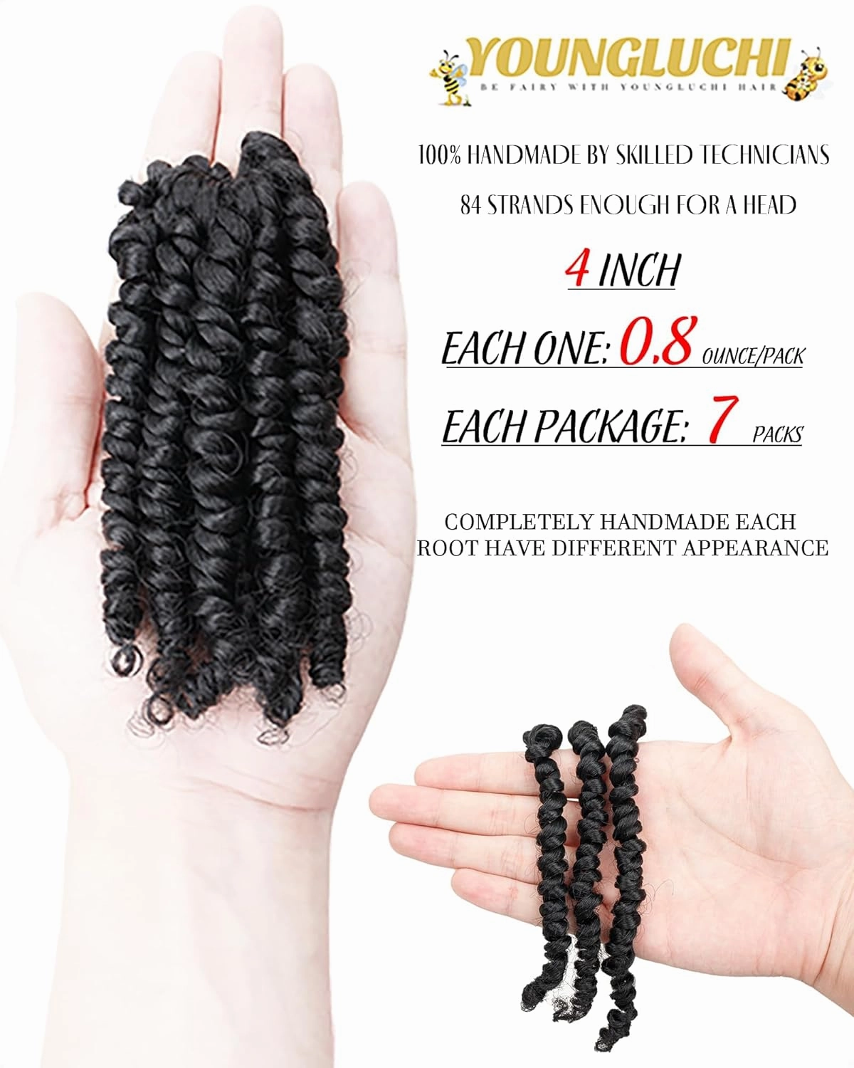 Super Short Passion Twist Crochet Hair for Black Women and Kids-4 Inch 7 Packs Natural Black Pre Looped Pretwisted Passion Twist Hair,Bob Spring Kinky Twist Bohemian Curl(4"-7P,1B#)