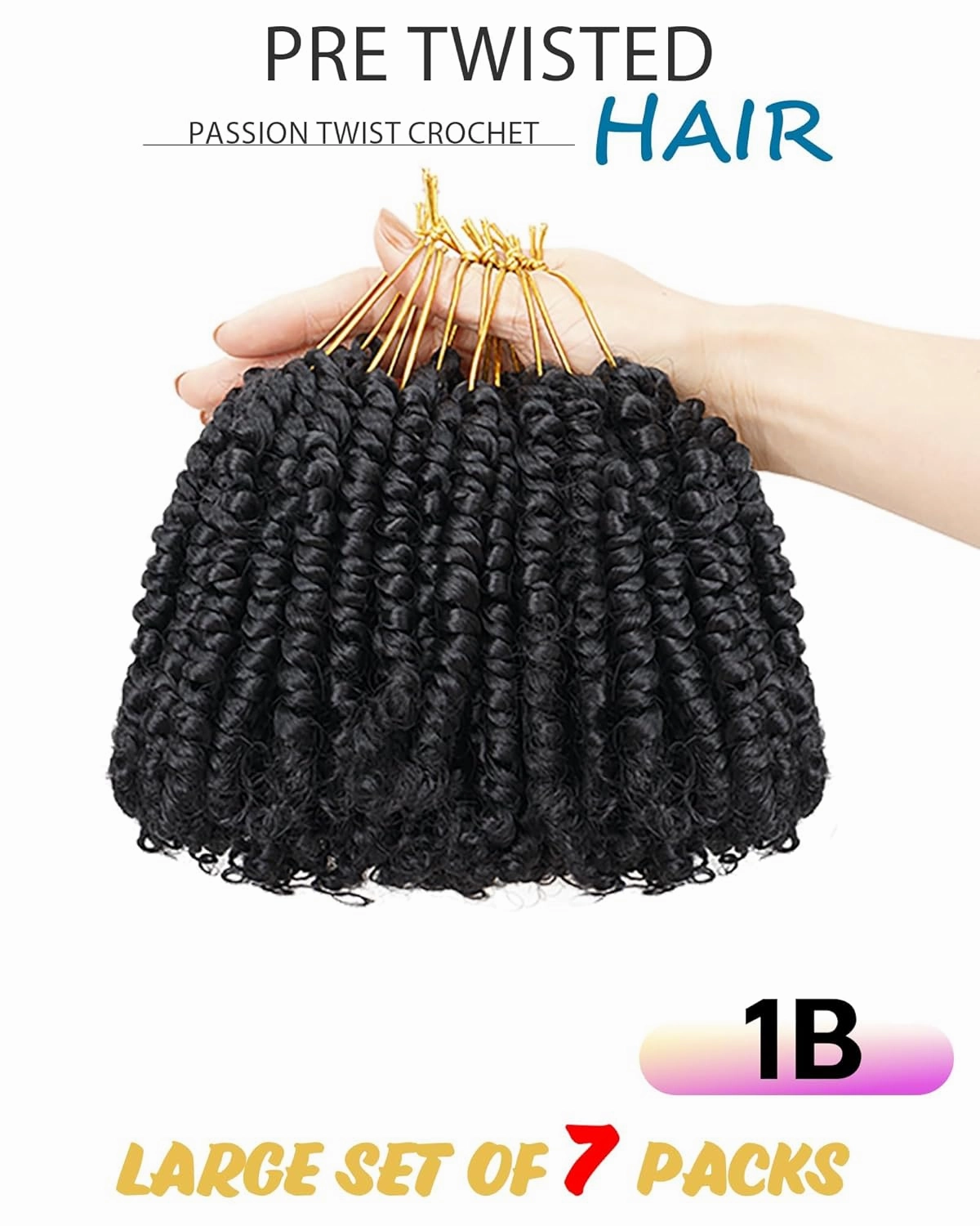 Super Short Passion Twist Crochet Hair for Black Women and Kids-4 Inch 7 Packs Natural Black Pre Looped Pretwisted Passion Twist Hair,Bob Spring Kinky Twist Bohemian Curl(4"-7P,1B#)
