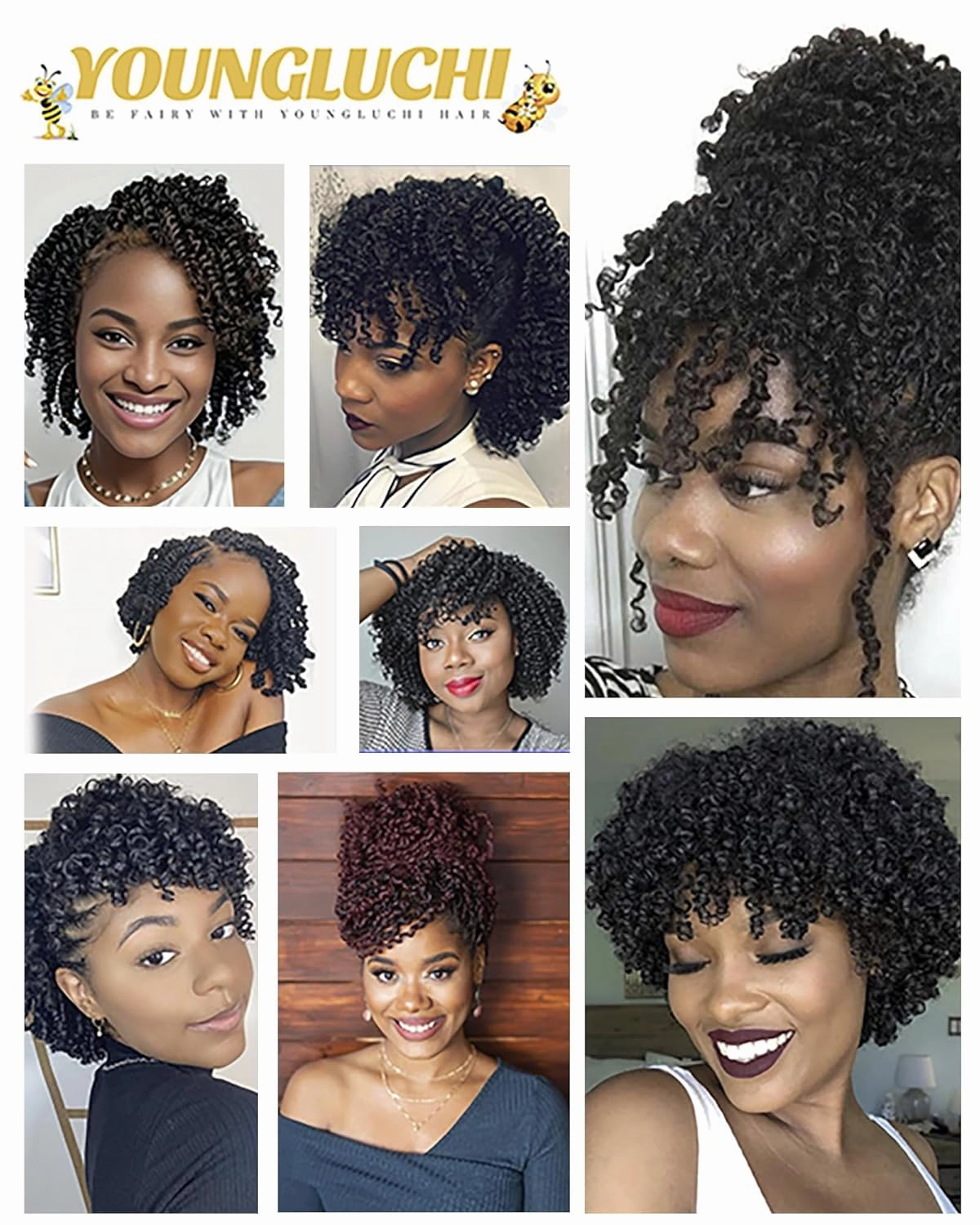 Super Short Passion Twist Crochet Hair for Black Women and Kids-4 Inch 7 Packs Natural Black Pre Looped Pretwisted Passion Twist Hair,Bob Spring Kinky Twist Bohemian Curl(4"-7P,1B#)