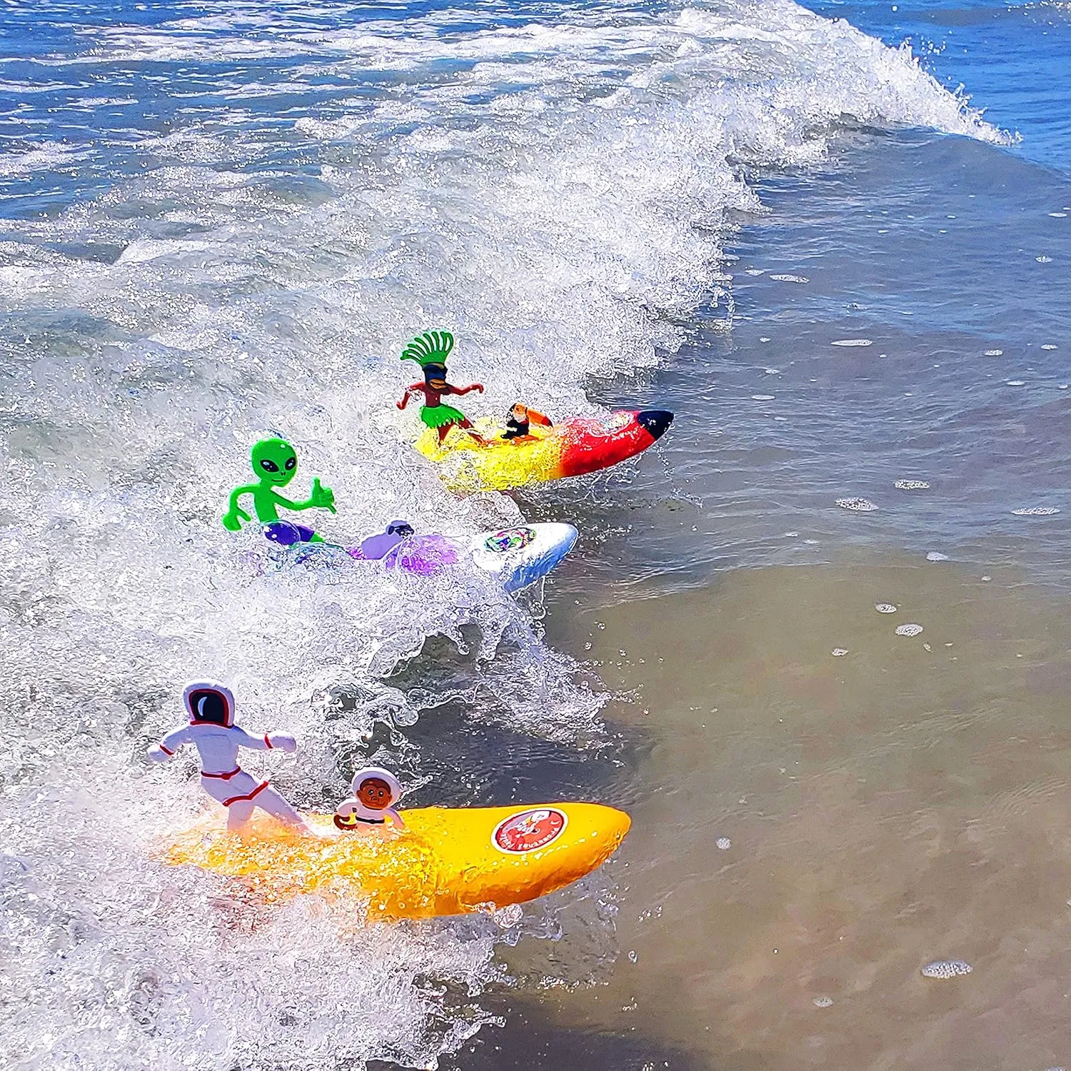Surfer Dudes Legends & Surfer Pets Wave Powered Mini-Surfer, Pet and Surfboard Beach Toy - Promethei Paula and Alberta