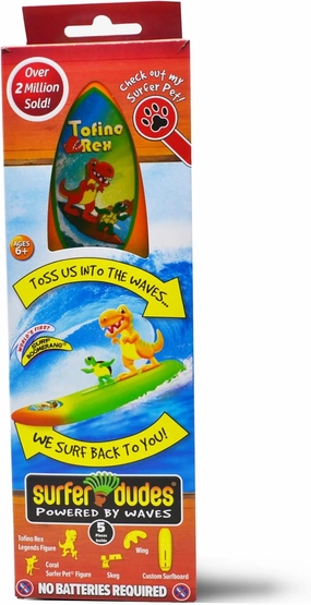 Surfer Dudes Legends & Surfer Pets Wave Powered Mini-Surfer, Pet and Surfboard Beach Toy - Tofino Rex and Coral
