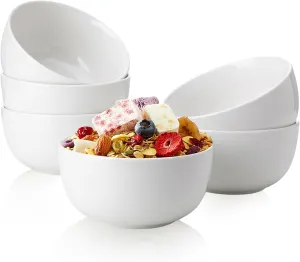 Sweese Ice Cream Bowls - 10 Oz Cereal Bowls Set of 6, Portion Control Bowls for Dessert Rice Soup Pasta Salad Oatmeal, Dishwasher & Microwave Safe, White