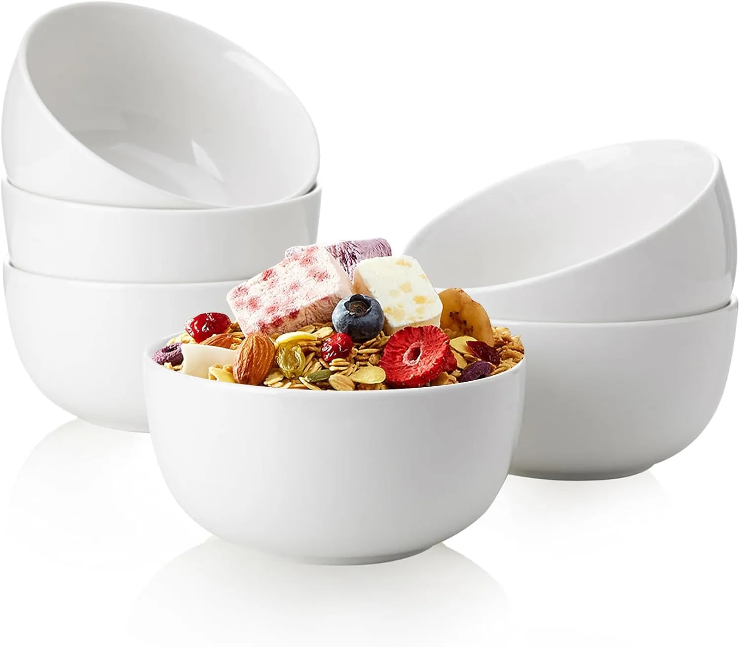 Sweese Ice Cream Bowls - 10 Oz Cereal Bowls Set of 6, Portion Control Bowls for Dessert Rice Soup Pasta Salad Oatmeal, Dishwasher & Microwave Safe, White
