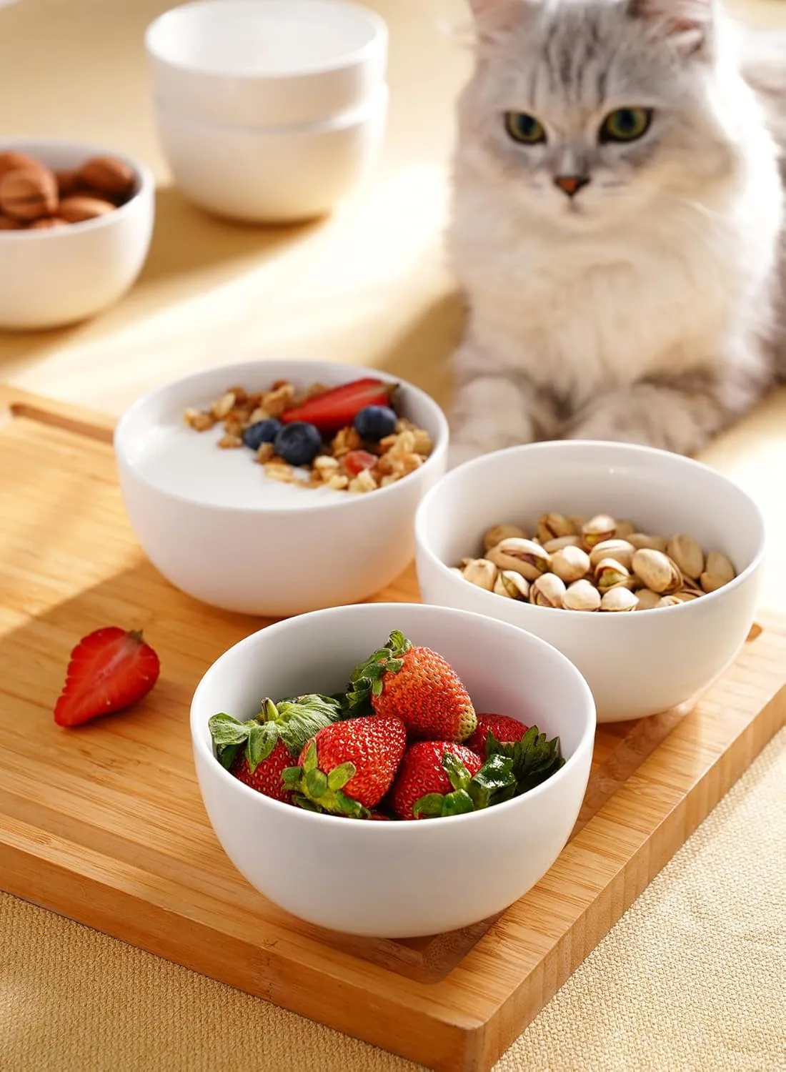 Sweese Ice Cream Bowls - 10 Oz Cereal Bowls Set of 6, Portion Control Bowls for Dessert Rice Soup Pasta Salad Oatmeal, Dishwasher & Microwave Safe, White