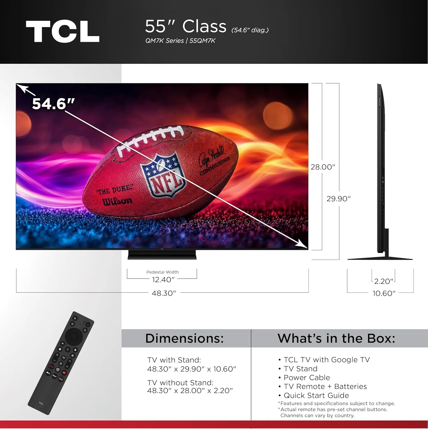 TCL 55-Inch QM7K QLED 4K Smart QD-Mini LED TV with Google TV (55QM7K, 2025 Model) Dolby Vision IQ, Dolby Atmos, HDR, Game Accelerator up to 240Hz, Voice Remote, Works with Alexa, Streaming Television