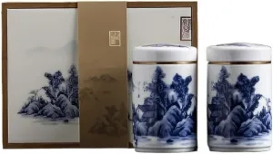 Tea Caddy Vintage Hand-painted Landscape Painting Bulk Tea Storage Jar with Lid Ceramic Sealed Jar Chinese Tea Set Single Jar for Kitchen Storage Tea Coffee Sugar