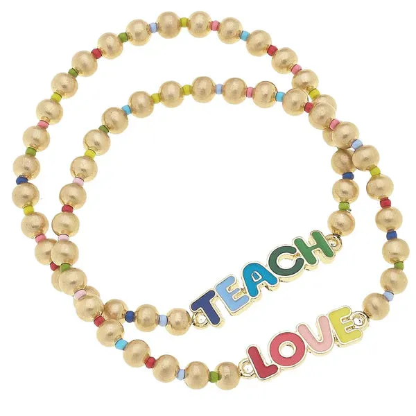 Teach/Love Gold Stretch Bracelet