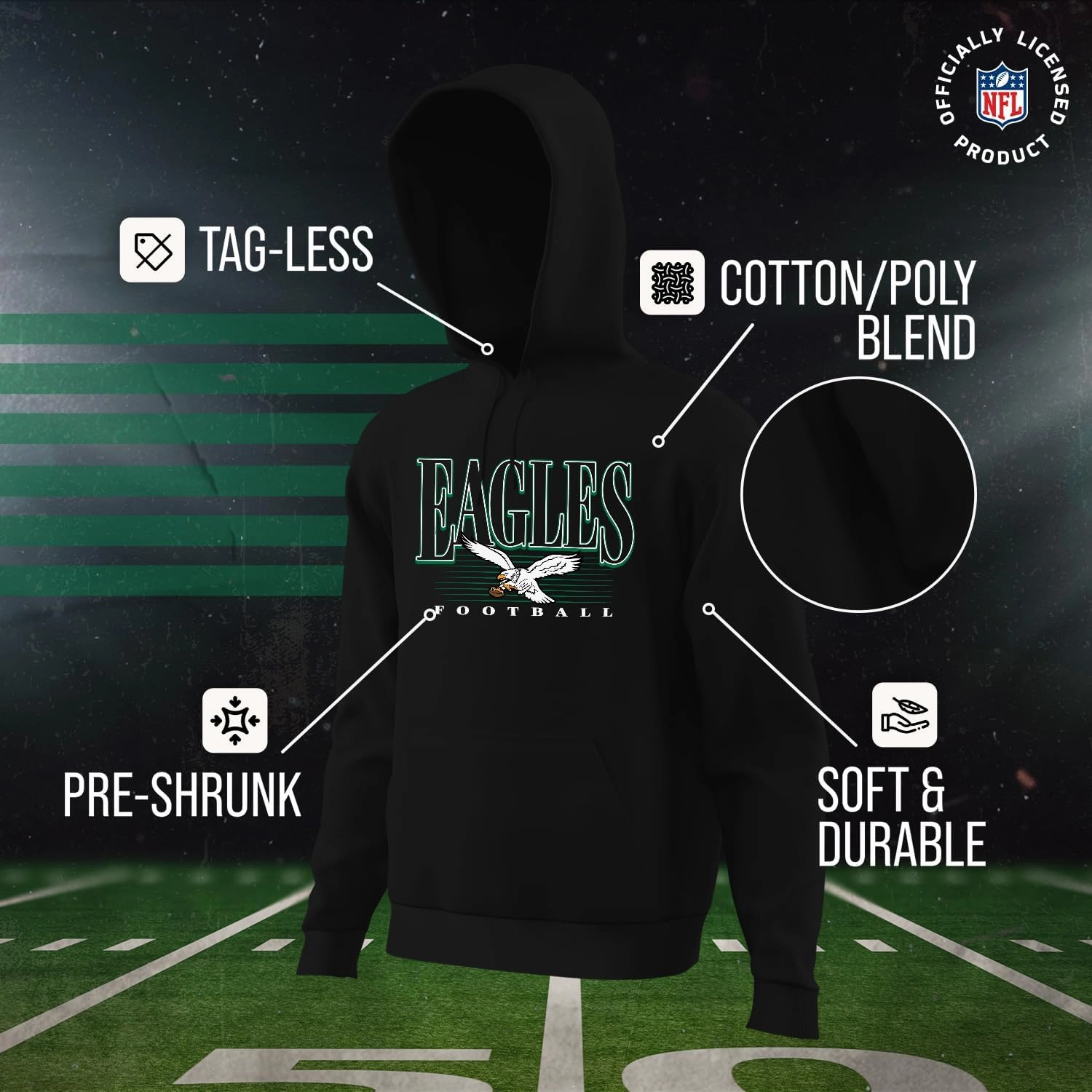 Team Fan Apparel NFL Adult Unisex Overtime Blueprint Soft Fleece Hooded Sweatshirt, Officially Licensed Football Hoodie!