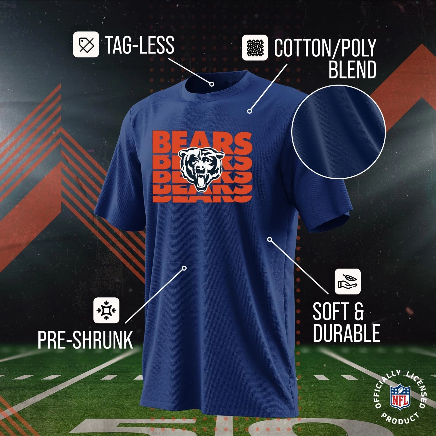 Team Fan Apparel NFL Youth Repeating Logo Football T-Shirt Unisex Tag Free Comfortable, Kids Boys Girls, Lightweight Soft