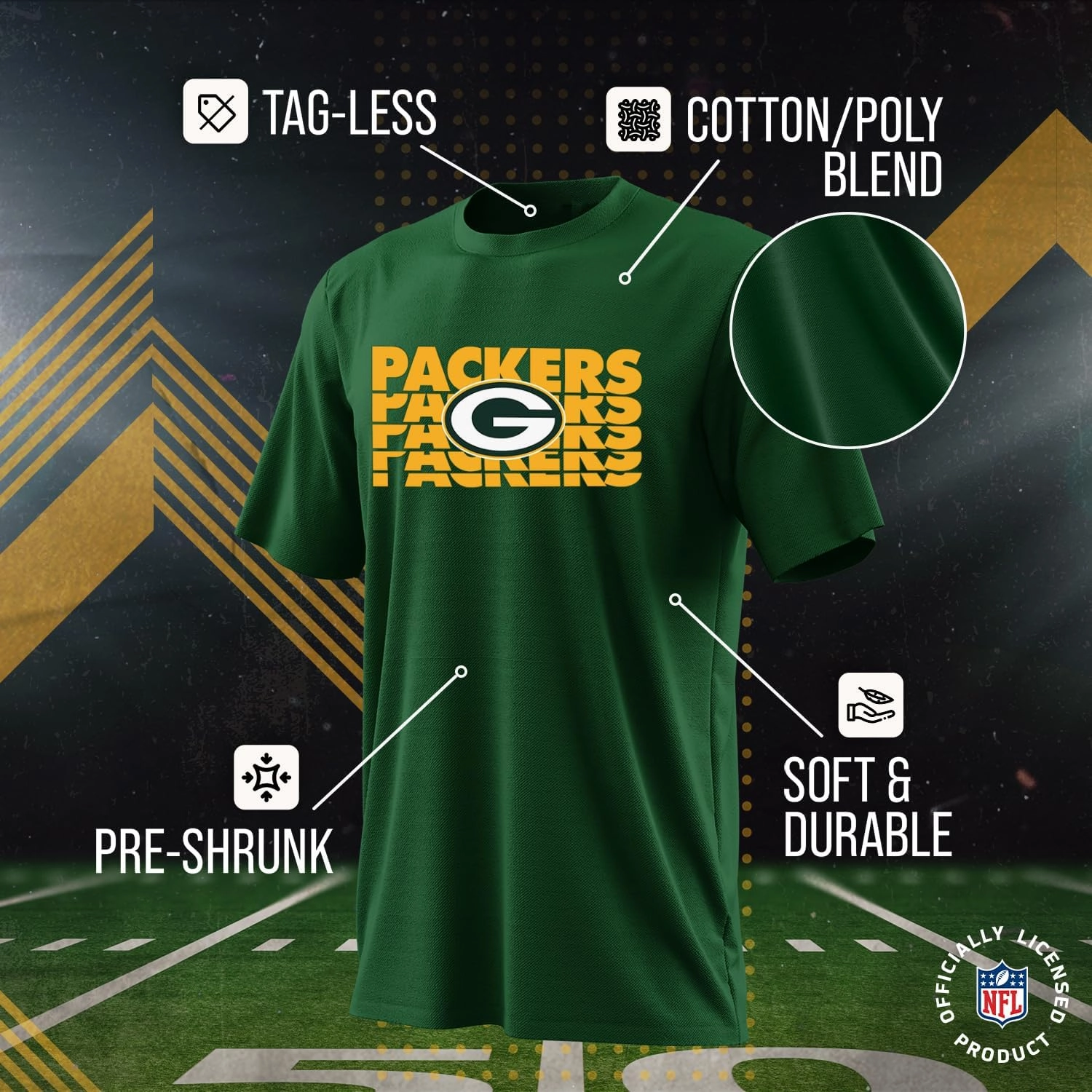 Team Fan Apparel NFL Youth Repeating Logo Football T-Shirt Unisex Tag Free Comfortable, Kids Boys Girls, Lightweight Soft