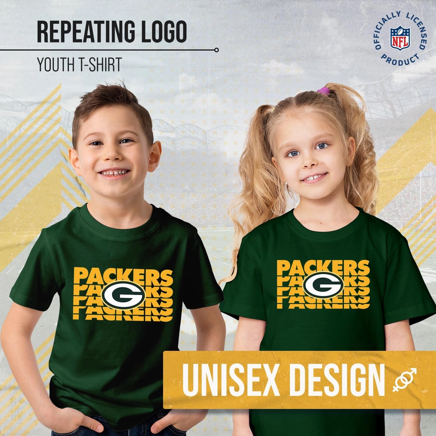 Team Fan Apparel NFL Youth Repeating Logo Football T-Shirt Unisex Tag Free Comfortable, Kids Boys Girls, Lightweight Soft