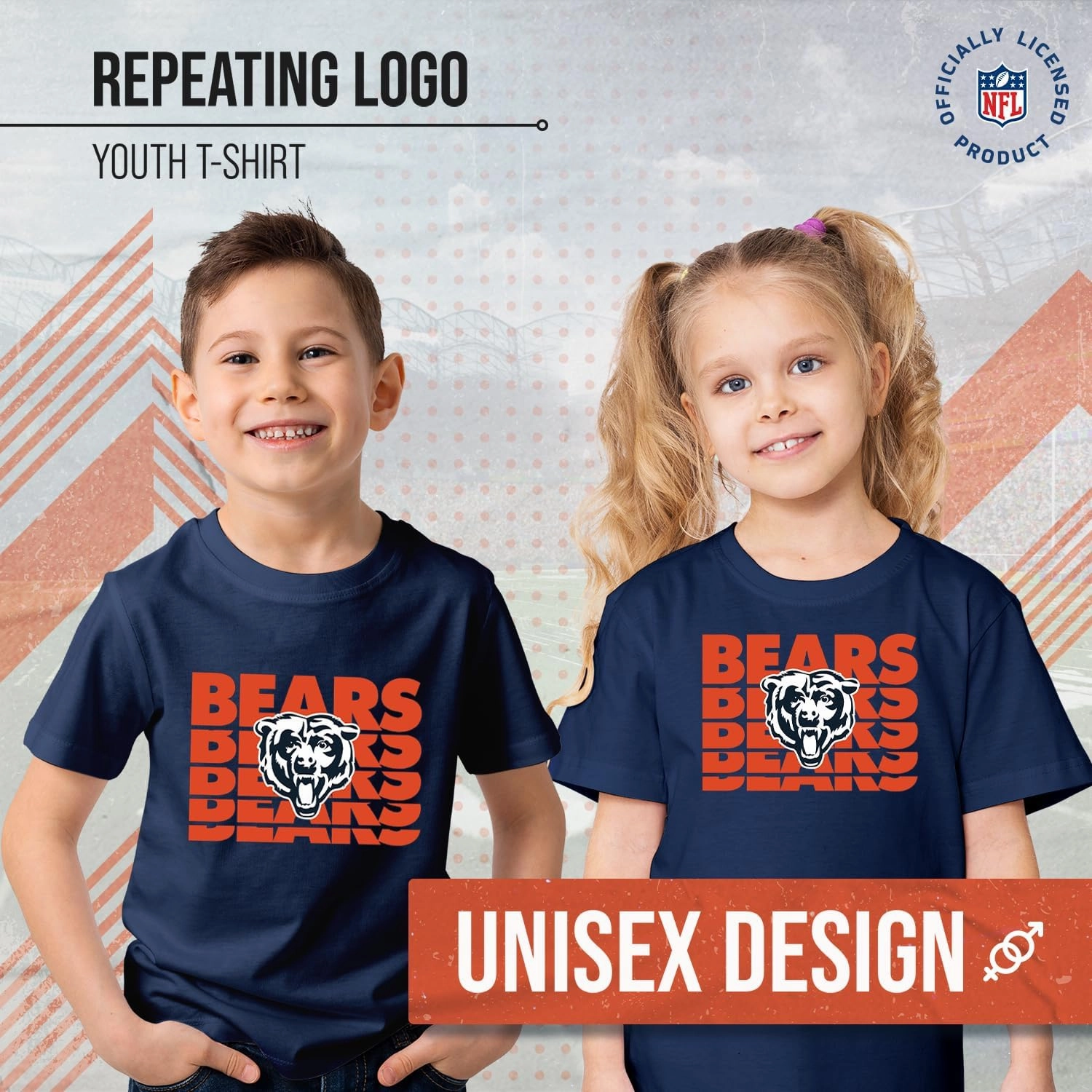 Team Fan Apparel NFL Youth Repeating Logo Football T-Shirt Unisex Tag Free Comfortable, Kids Boys Girls, Lightweight Soft