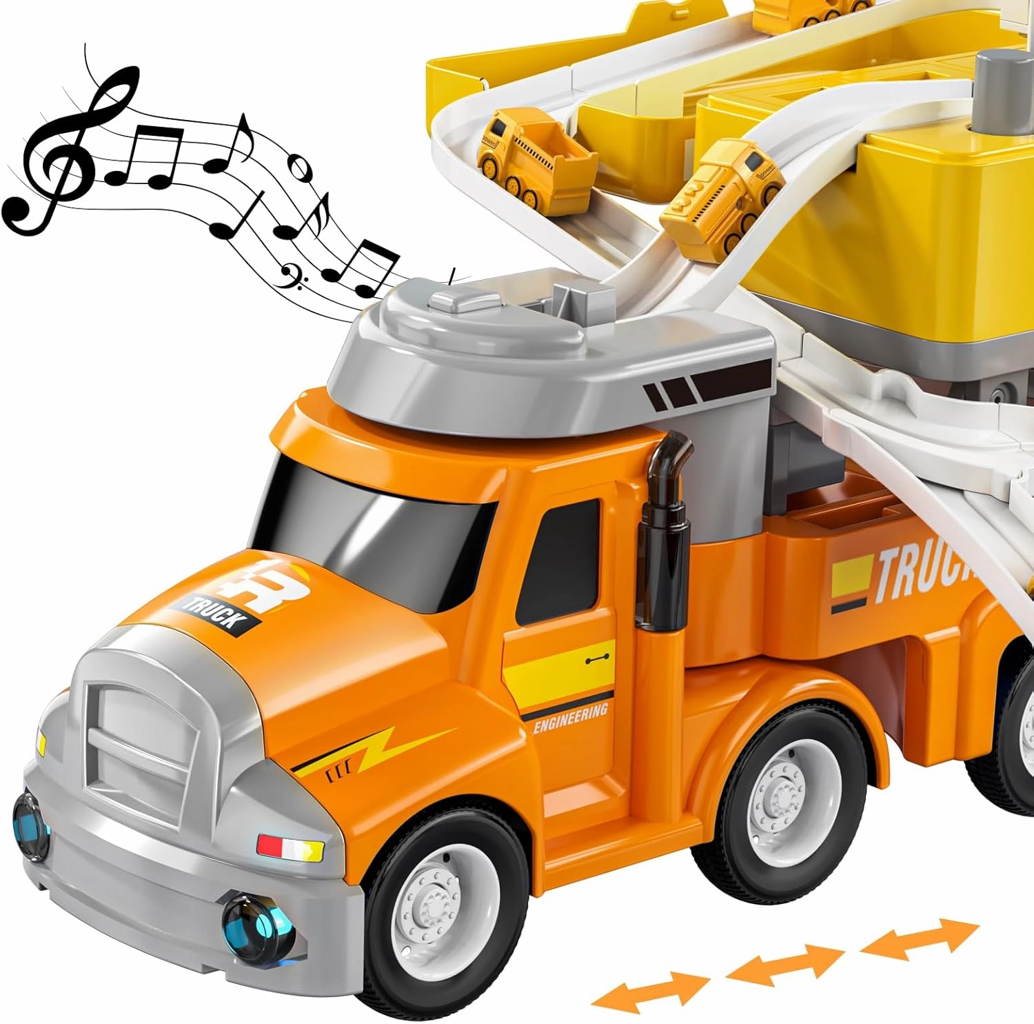 TEMI Construction Truck Kids Toys for 3 4 5 6 Year Old Boys, Toddler Car Adventures Toys for Girls, Car Carrier Toy with 8 Vehicles, Movable Truck Station Toys, Birthday Gifts for Kids Age 3-8