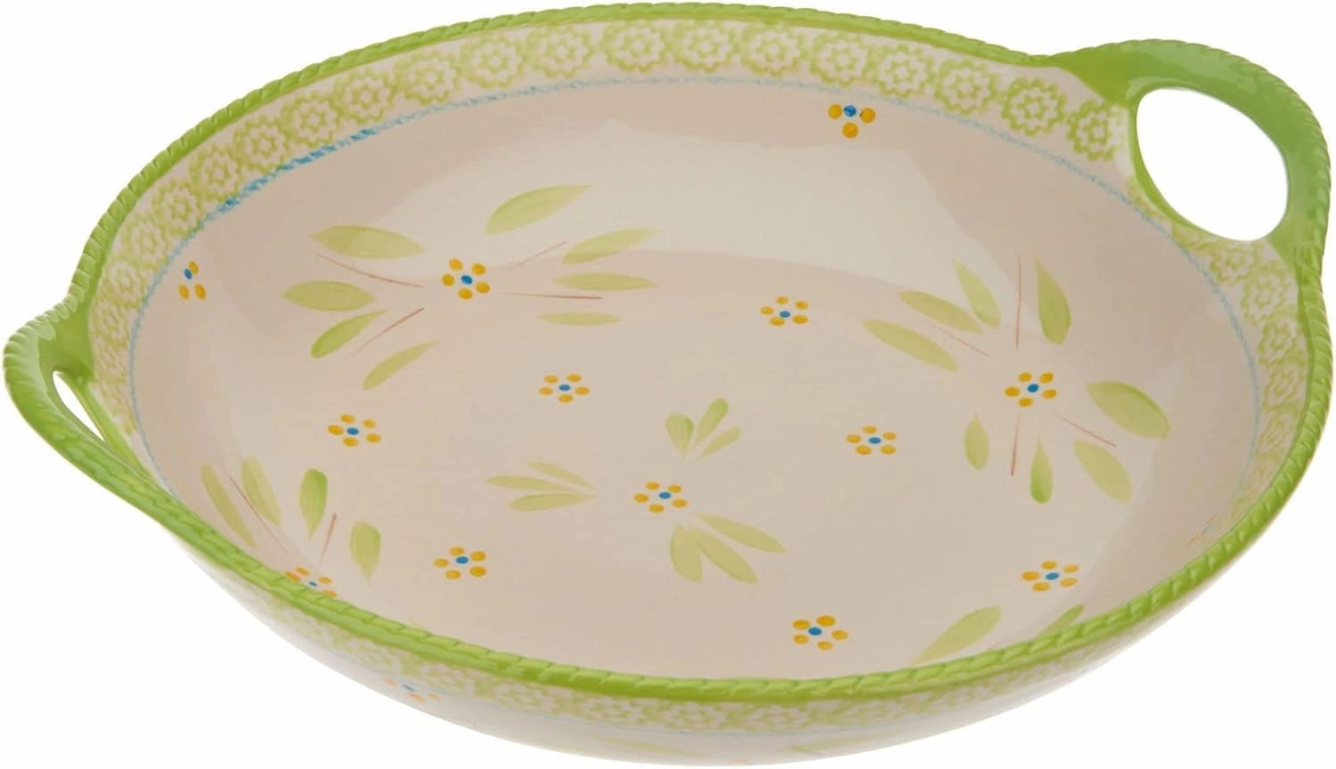 Temp-tations Round Centerpiece Bowl, 14"x13", Stoneware, Bake & Serve (Old World Lime)