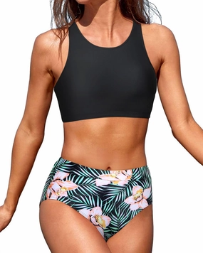 Tempt Me Women High Waisted Bikini Two Piece Swimsuits High Neck Crop Top Racerback Sporty Bathing Suits for Teen Girls