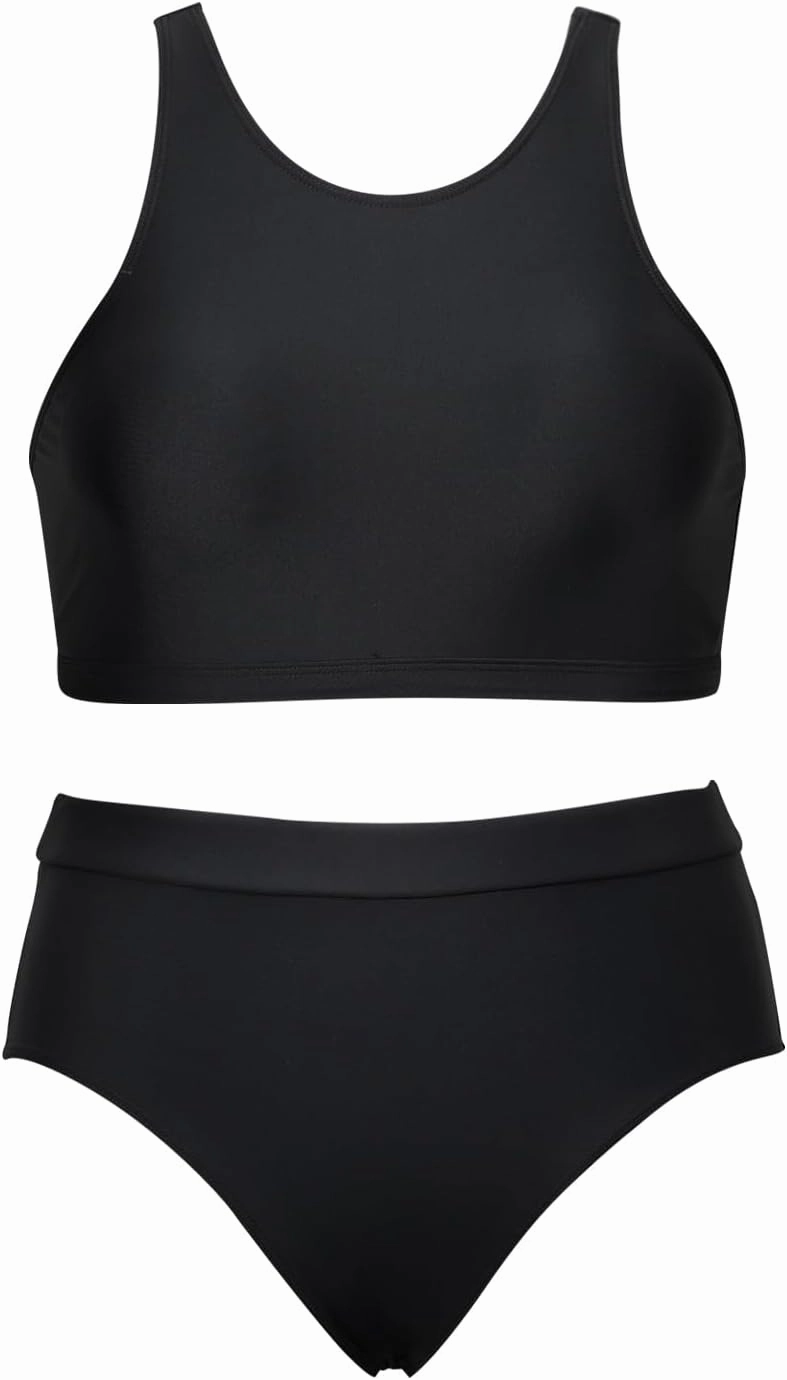 Tempt Me Women High Waisted Bikini Two Piece Swimsuits High Neck Crop Top Racerback Sporty Bathing Suits for Teen Girls