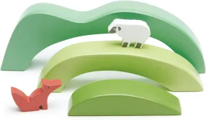 Tender Leaf Toys - Green Hills View - Wooden Stacking, Building Toy Stacker, Blocks - Open-Ended Toy Set with Green Hills View for Inspires Creative and Imaginative Roleplay - Age 3 