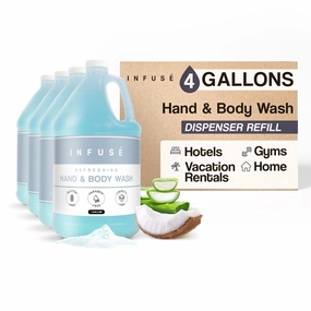 Terra Pure Infuse Hotel Body Wash/Hand Soap | 1 Gallon | Designed to Refill Soap Dispensers (Set of 4)