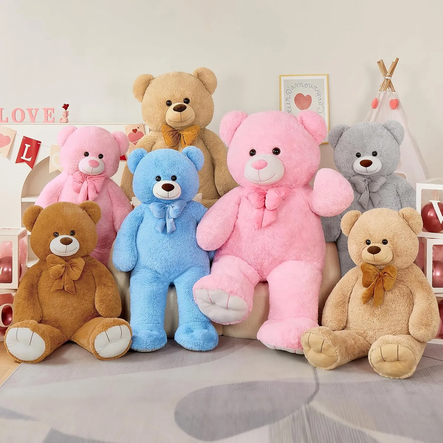 Tezituo Giant Teddy Bear 47 Inch, Soft Big Stuffed Animal Life Size 4 Feet Plush Bear Toy Valentine's Christmas Birthday Gift for Girlfriends Kids, Blue