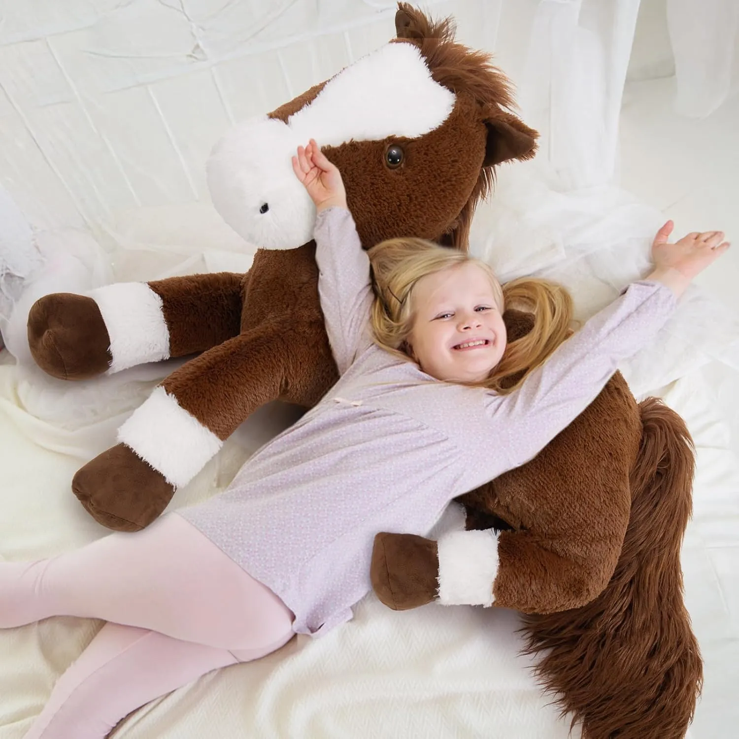 Tezituor 47 Inch Large Horse Stuffed Animal Plush Toys, 4ft Long Horse Plush Toy, Realistic Stuffed Pony Toy for Boys Girls, Chocolate