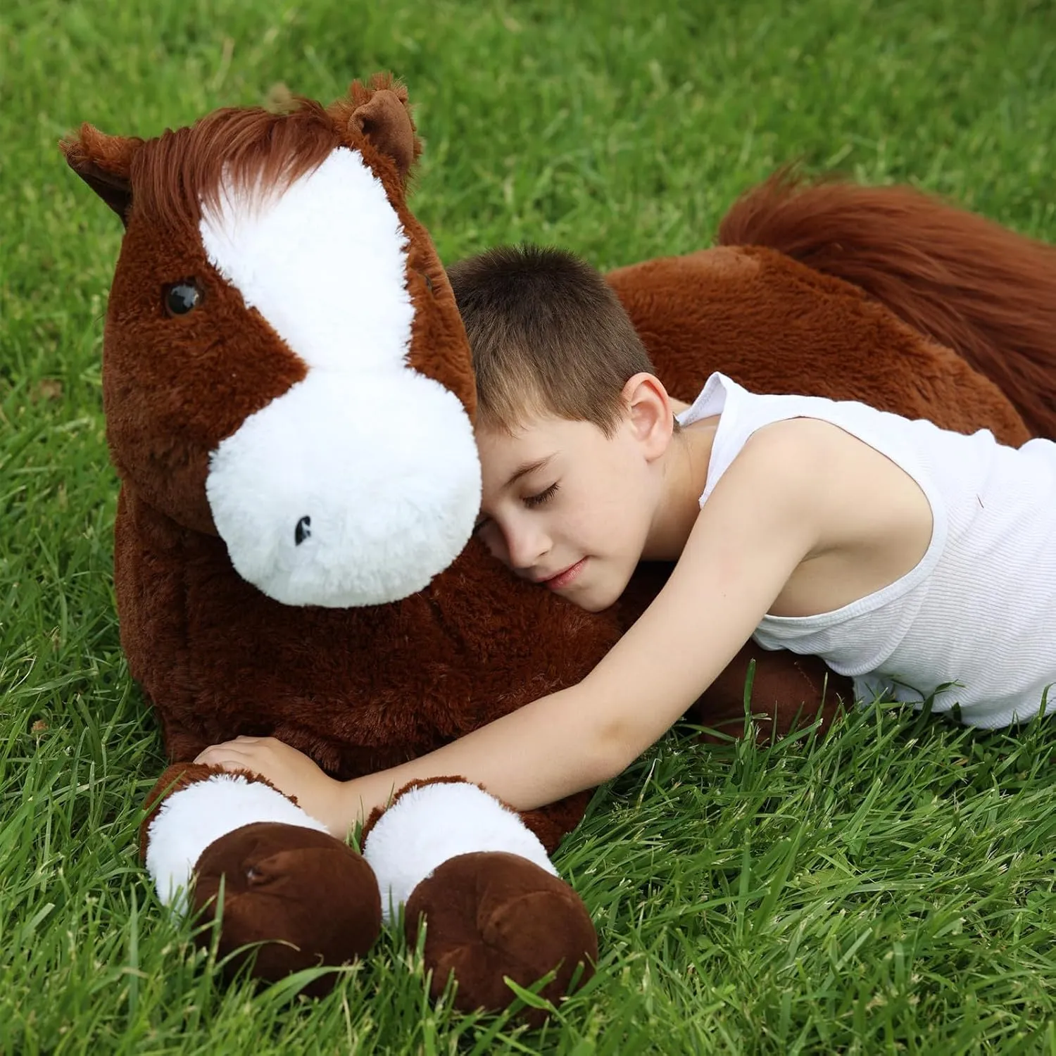 Tezituor 47 Inch Large Horse Stuffed Animal Plush Toys, 4ft Long Horse Plush Toy, Realistic Stuffed Pony Toy for Boys Girls, Chocolate