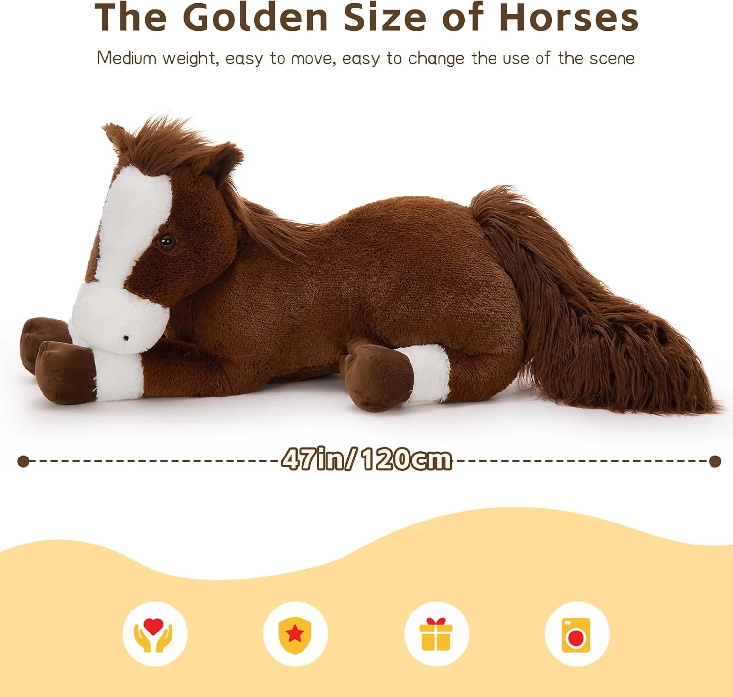 Tezituor 47 Inch Large Horse Stuffed Animal Plush Toys, 4ft Long Horse Plush Toy, Realistic Stuffed Pony Toy for Boys Girls, Chocolate