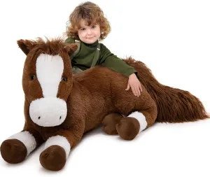 Tezituor 47 Inch Large Horse Stuffed Animal Plush Toys, 4ft Long Horse Plush Toy, Realistic Stuffed Pony Toy for Boys Girls, Chocolate