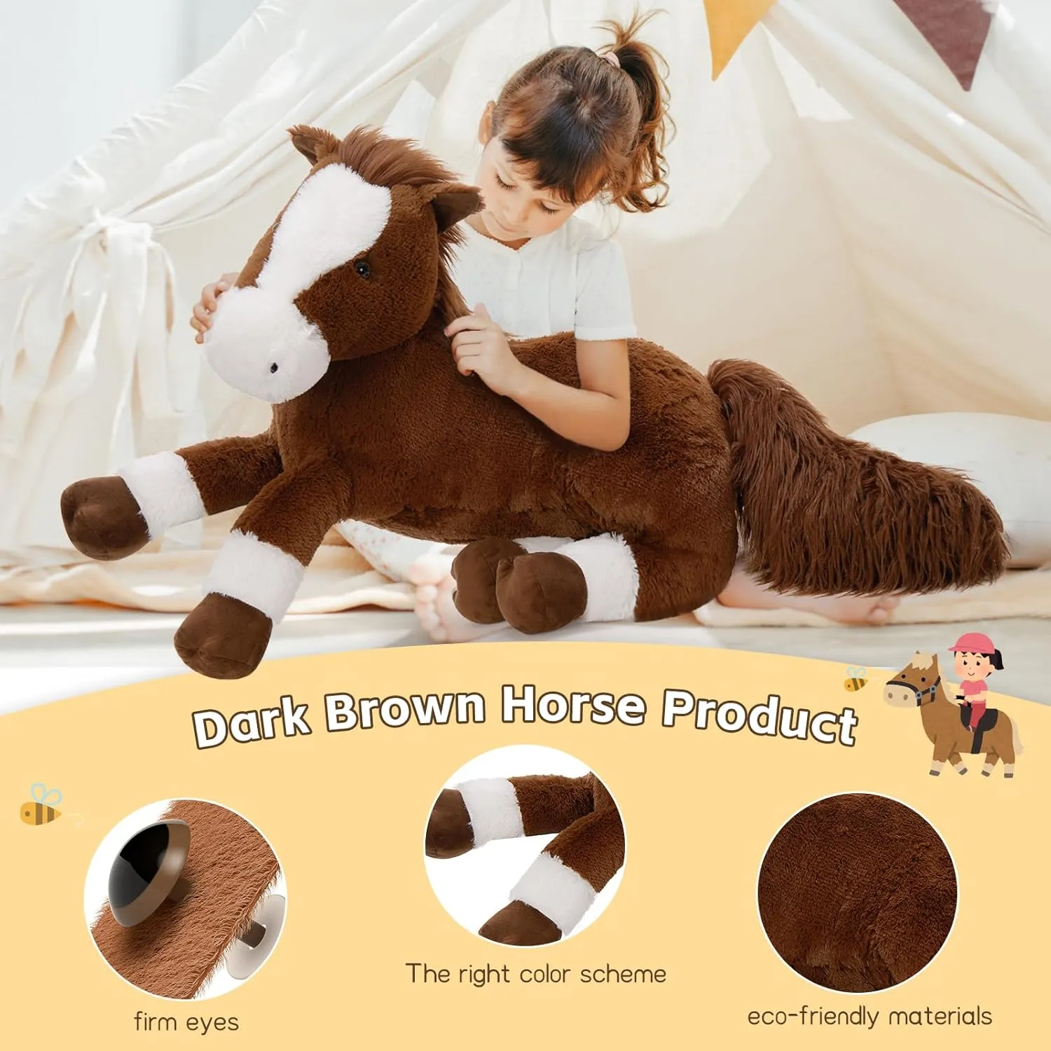 Tezituor 47 Inch Large Horse Stuffed Animal Plush Toys, 4ft Long Horse Plush Toy, Realistic Stuffed Pony Toy for Boys Girls, Chocolate