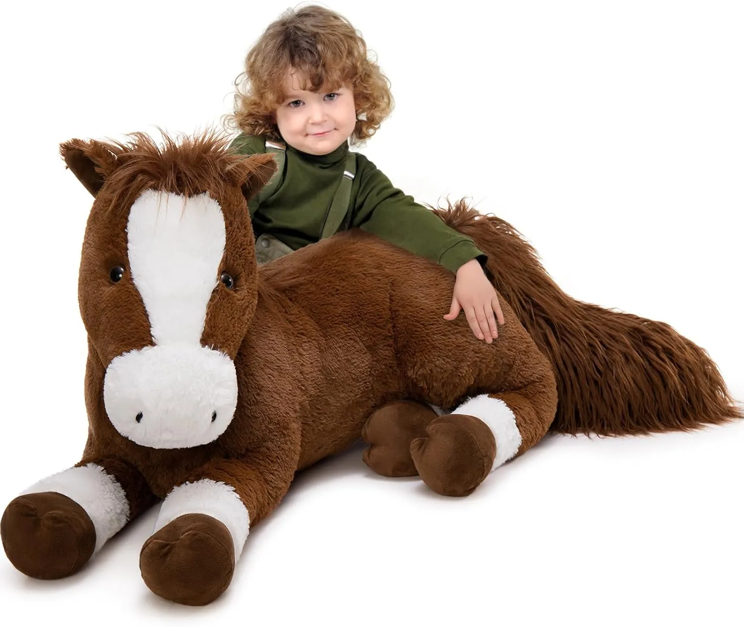 Tezituor 47 Inch Large Horse Stuffed Animal Plush Toys, 4ft Long Horse Plush Toy, Realistic Stuffed Pony Toy for Boys Girls, Chocolate