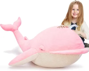 Tezituor 4ft Giant Whale Stuffed Animal, 43.3 inch Large Stuffed Pink Whale Plush Ocean Toys, Hugging Soft Whale Plush Pillow for Girls Boys