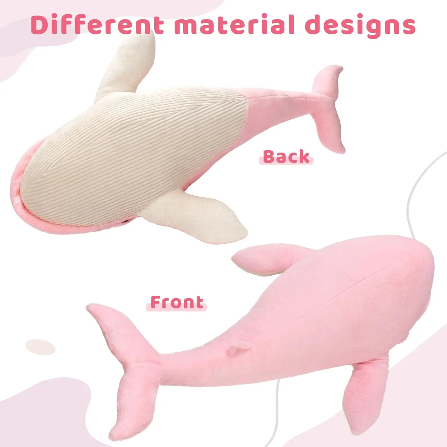 Tezituor 4ft Giant Whale Stuffed Animal, 43.3 inch Large Stuffed Pink Whale Plush Ocean Toys, Hugging Soft Whale Plush Pillow for Girls Boys