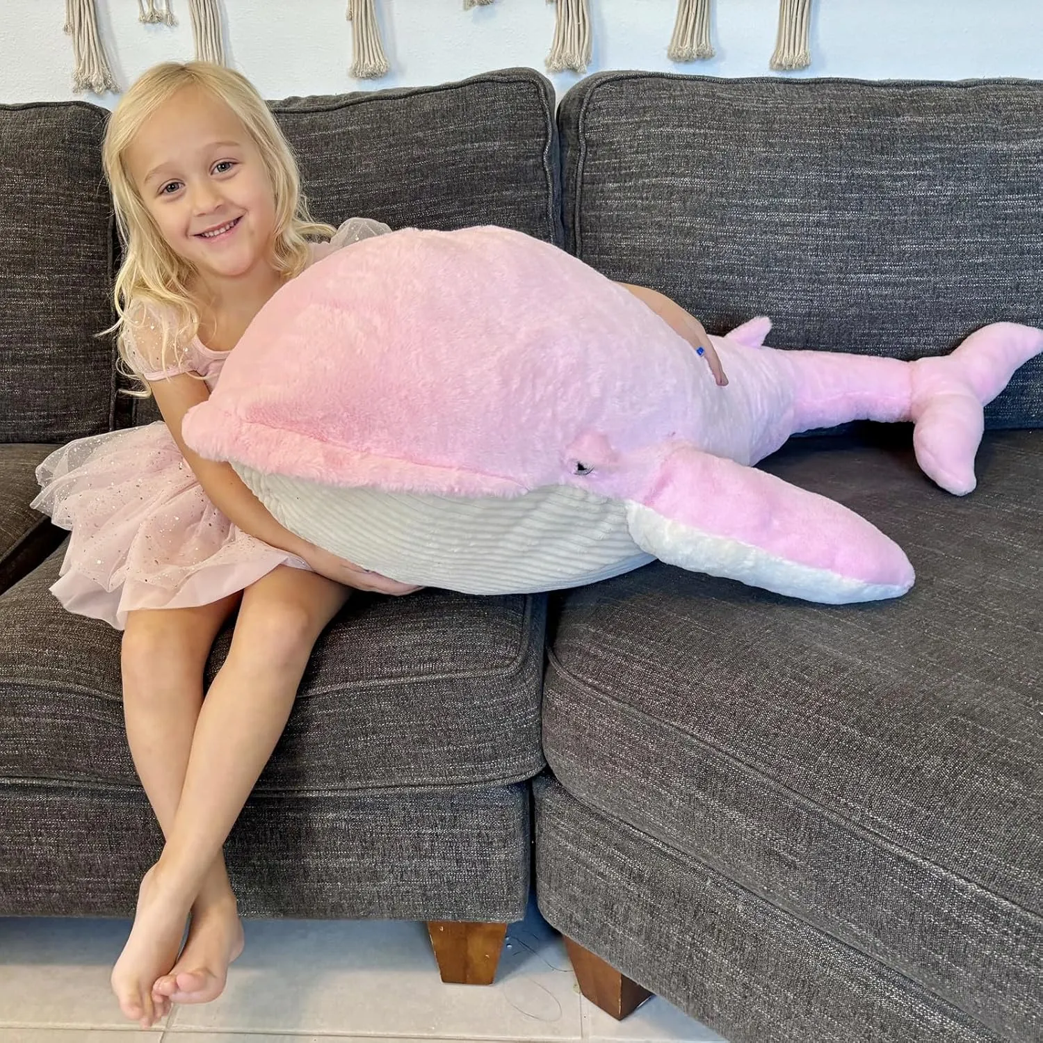 Tezituor 4ft Giant Whale Stuffed Animal, 43.3 inch Large Stuffed Pink Whale Plush Ocean Toys, Hugging Soft Whale Plush Pillow for Girls Boys