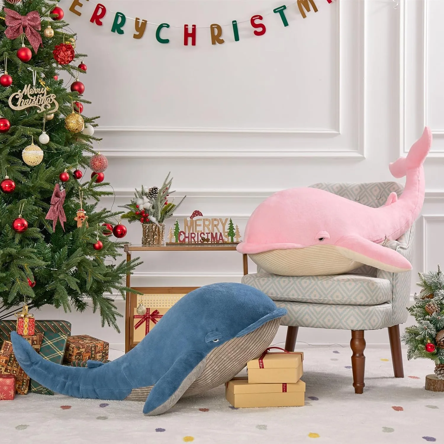 Tezituor 4ft Giant Whale Stuffed Animal, 43.3 inch Large Stuffed Pink Whale Plush Ocean Toys, Hugging Soft Whale Plush Pillow for Girls Boys