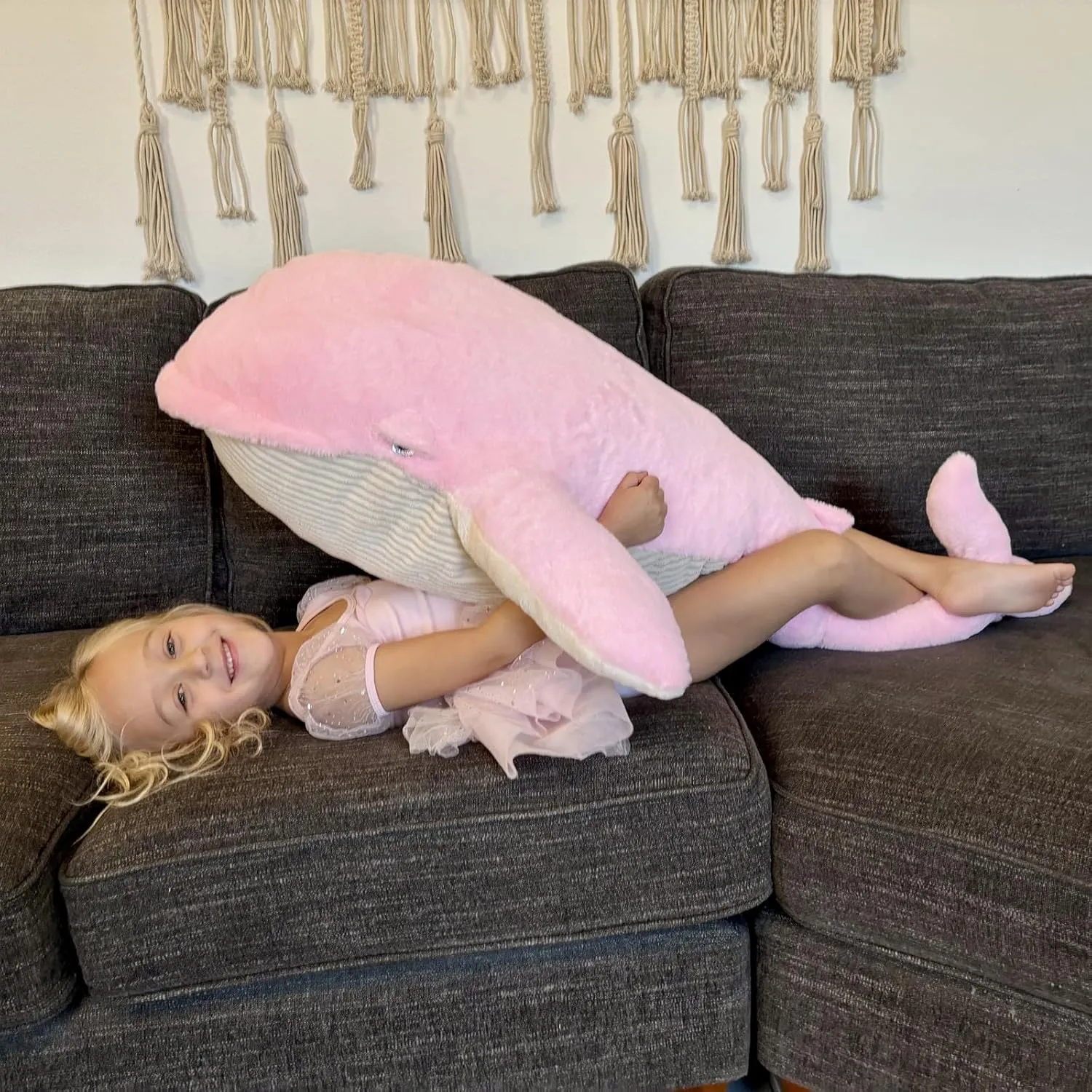 Tezituor 4ft Giant Whale Stuffed Animal, 43.3 inch Large Stuffed Pink Whale Plush Ocean Toys, Hugging Soft Whale Plush Pillow for Girls Boys
