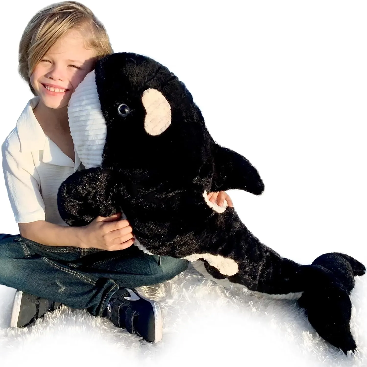 Tezituor Stuffed Orca Plush Toy 31inch Soft Orca Stuffed Animal Killer Whale Stuffed Animal Blackfish Sea Critters Gifts for Kids on Birthday Christmas