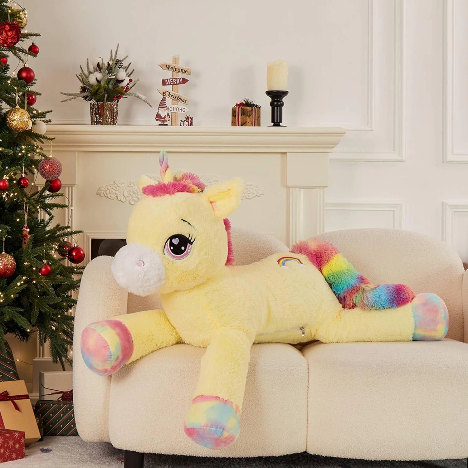 Tezituor 43 inch Unicorn Stuffed Animals for Women Girl Girlfriend, Large Unicorn Plush Pillow for Boys, Soft Plush Toys for Kids, Christmas, Birthday, Valentine's Gift (Yellow)